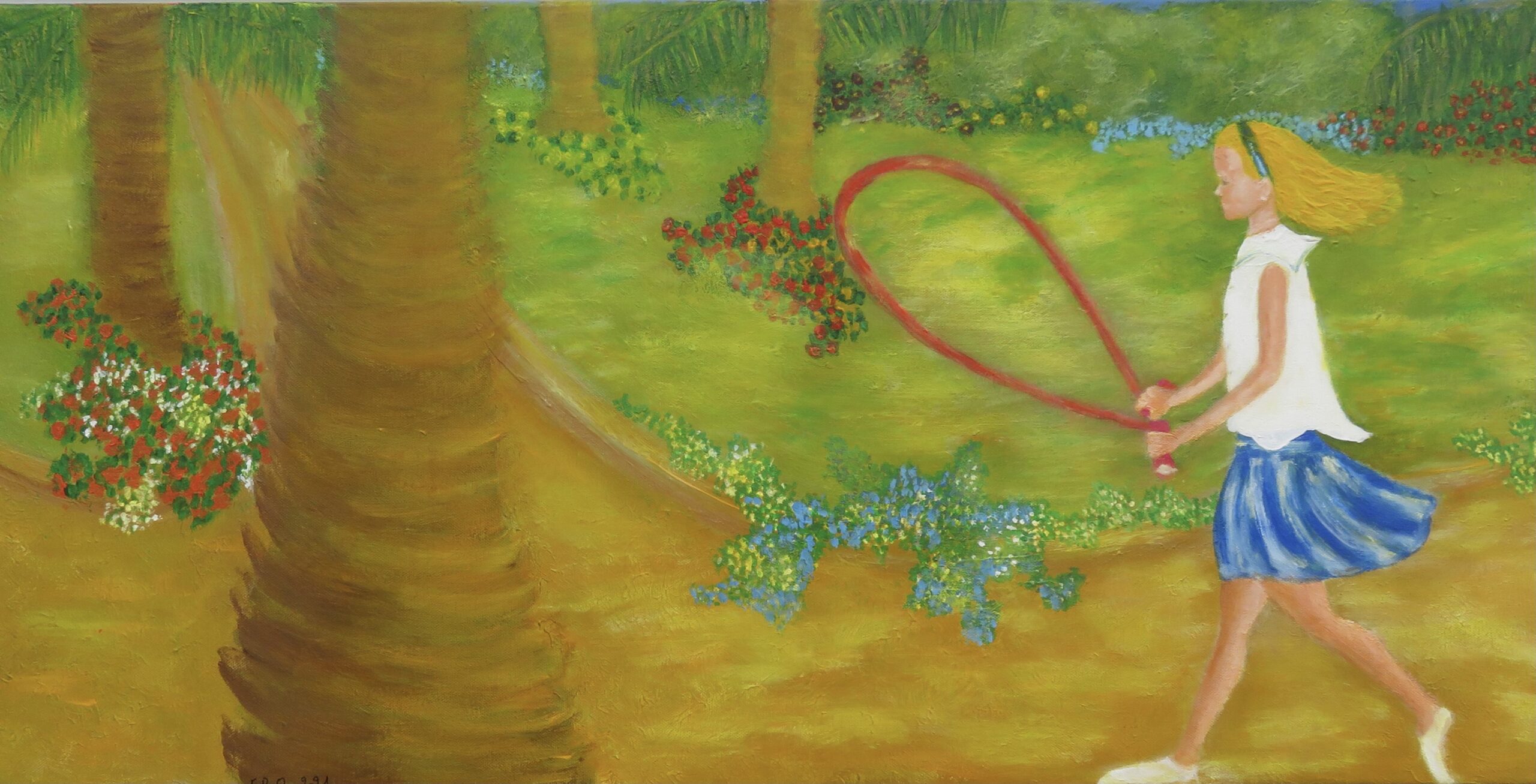 « Le goût du bonheur, la petite fille aux boucles d’or » 2021 (acrylique sur toile 0,80x0,40m)